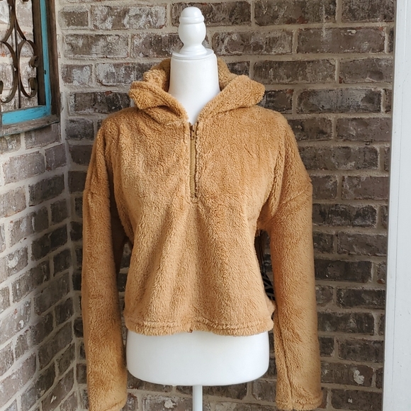 HYFVE Jackets & Blazers - HYFVE Tan Fuzzy Warm Soft Hooded 3/4 Zip Jacket
